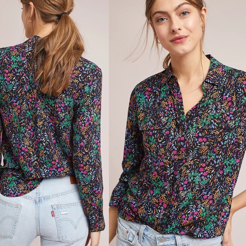 Maeve by Anthropologie Amboseli Button-down Floral Blouse - Size 6